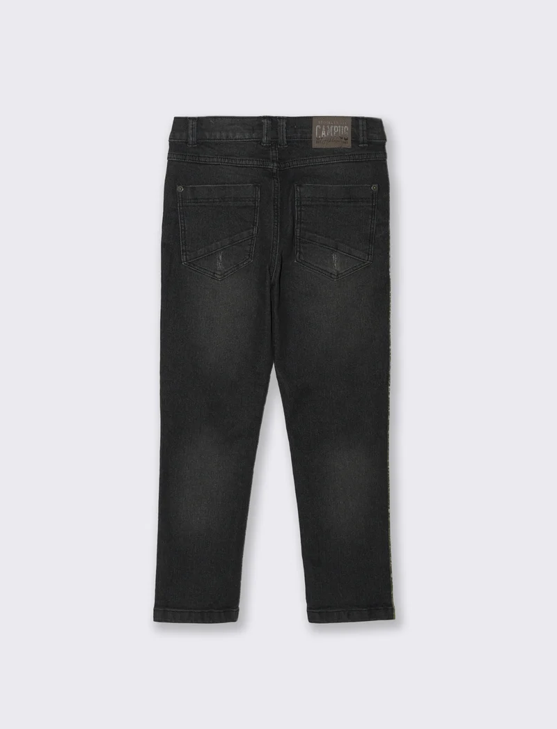 Jeans 5 tasche con rotture e vita elastica - Nero