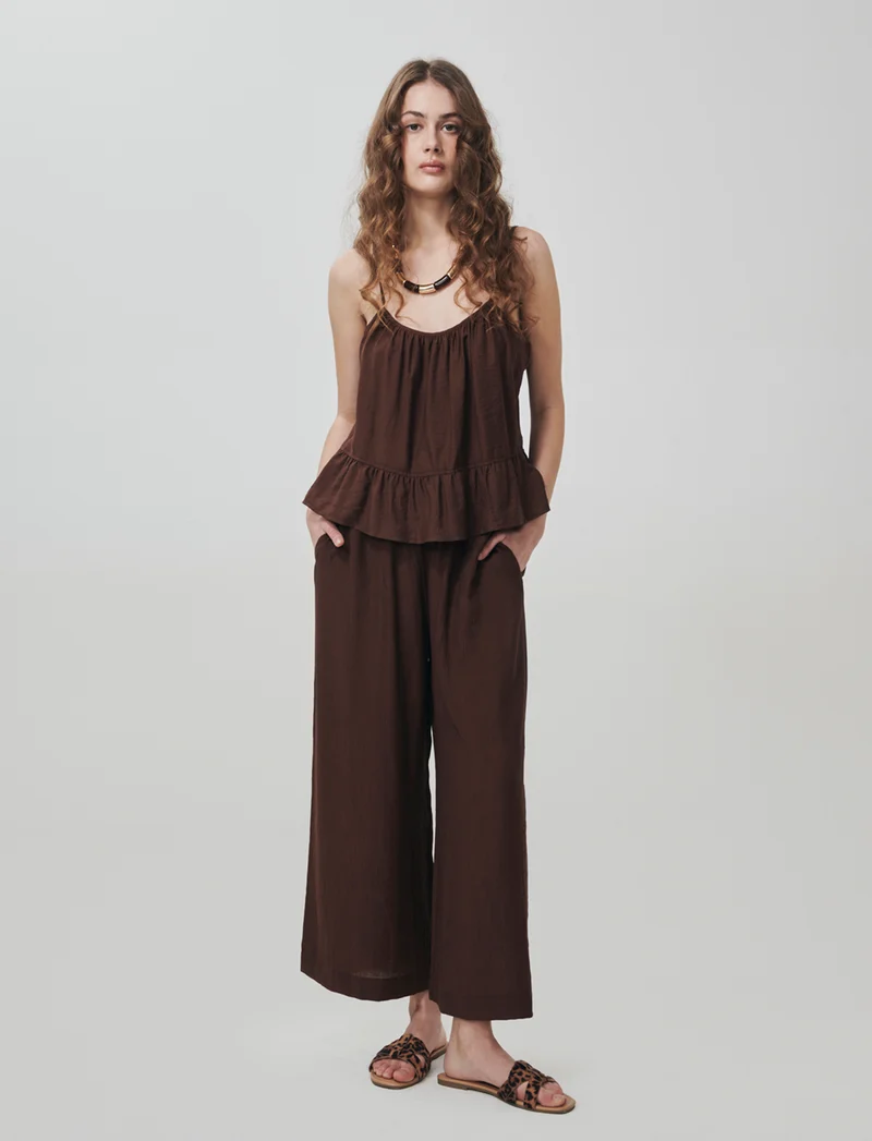 Pantalone Culotte con Elastico in Vita - Marrone cioccolato