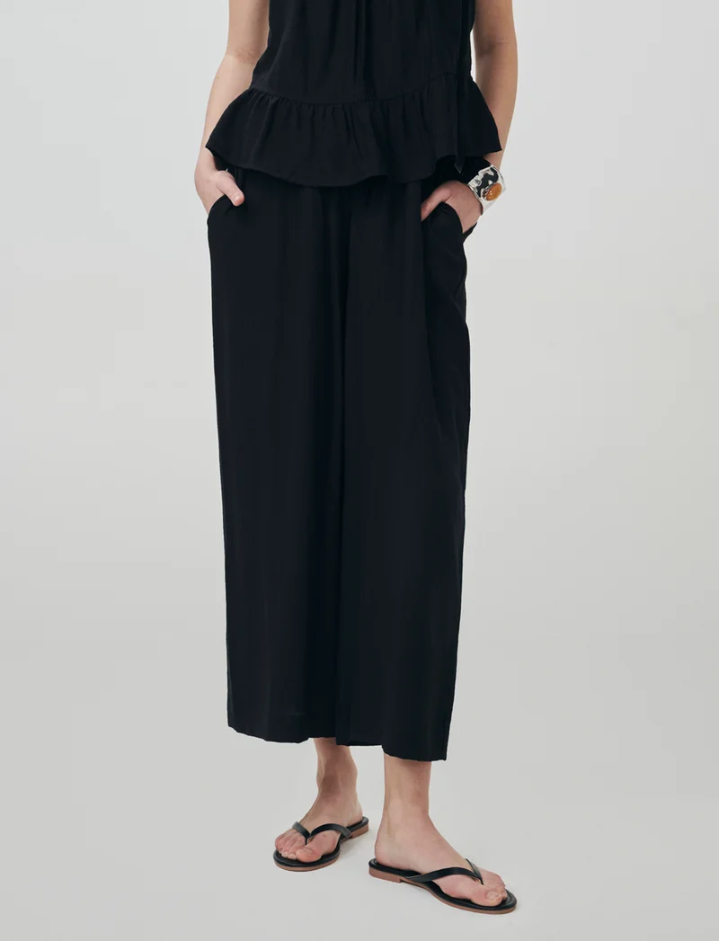 Pantalone Culotte con Elastico in Vita - Nero