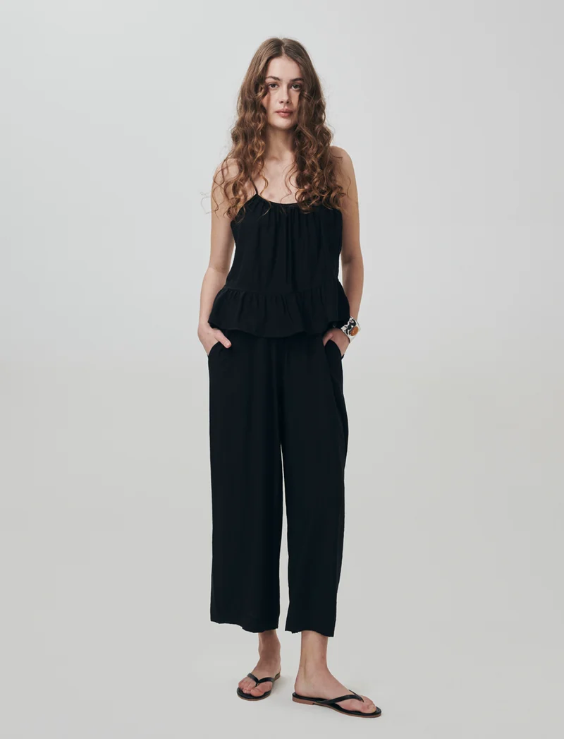 Pantalone Culotte con Elastico in Vita - Nero