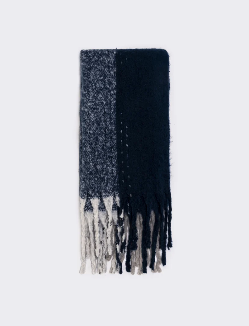 Sciarpa tinta unita con frange donna - Blu