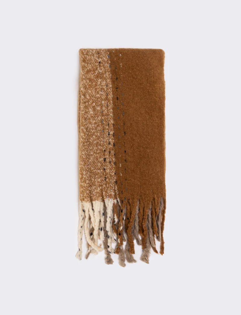 Sciarpa tinta unita con frange donna - Beige