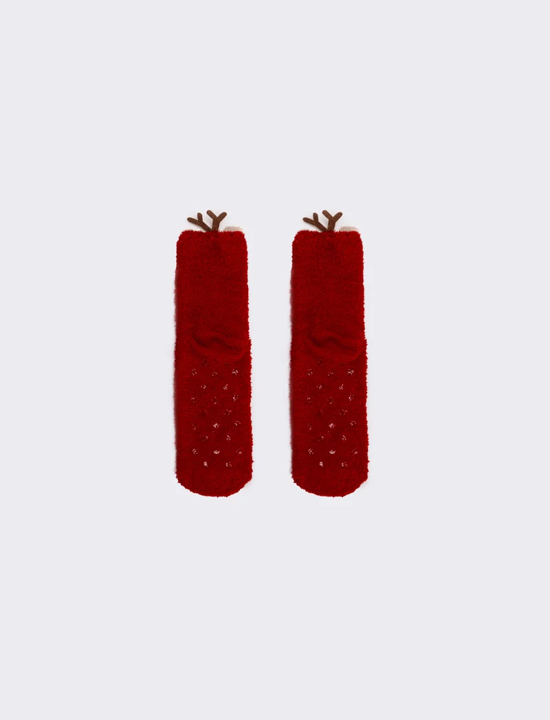 Calzino antiscivolo donna renna - Rosso