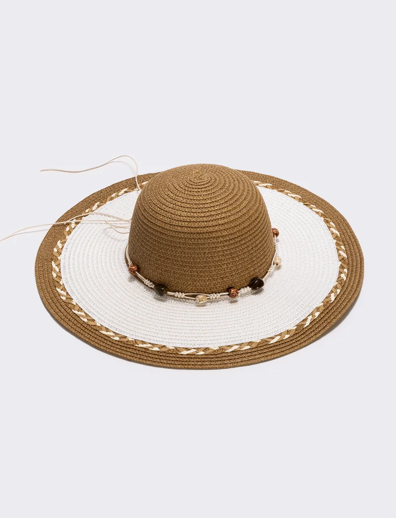 Cappello bicolor in paglia con impunture - Bianco