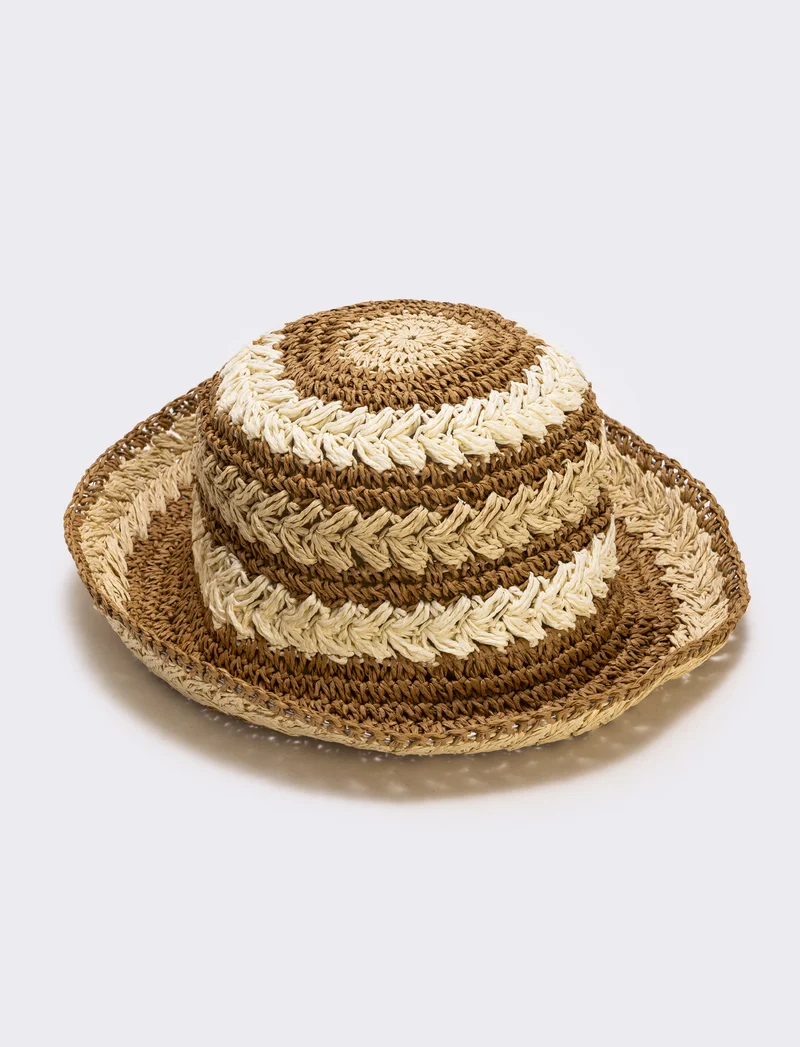 Cappello in paglia intrecciato a righe - Bianco natural