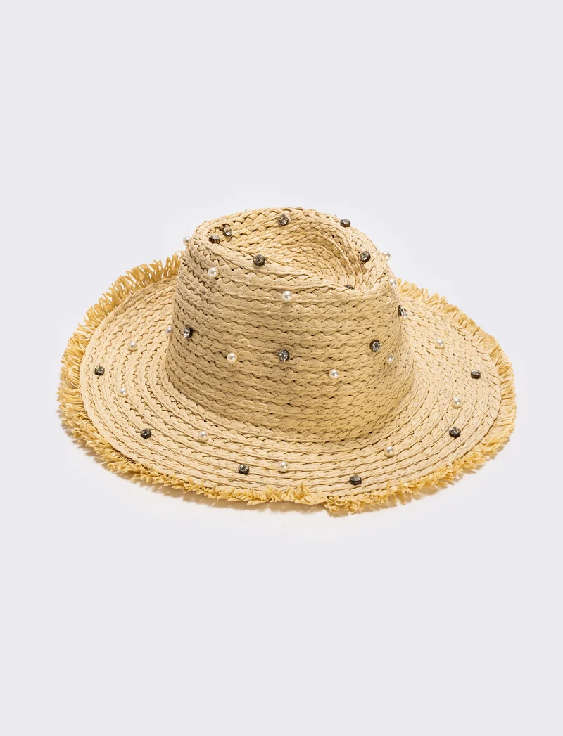 Cappello cowboy con perle e strass - Bianco natural