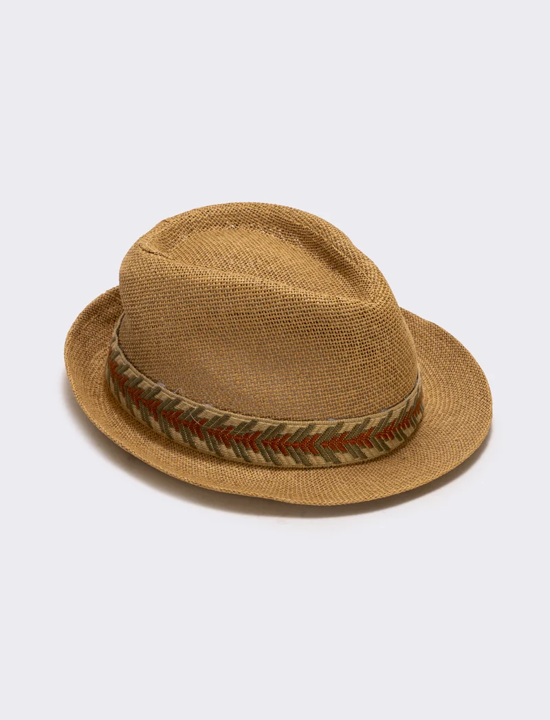 Cappello in paglia con banda etnica uomo - Beige
