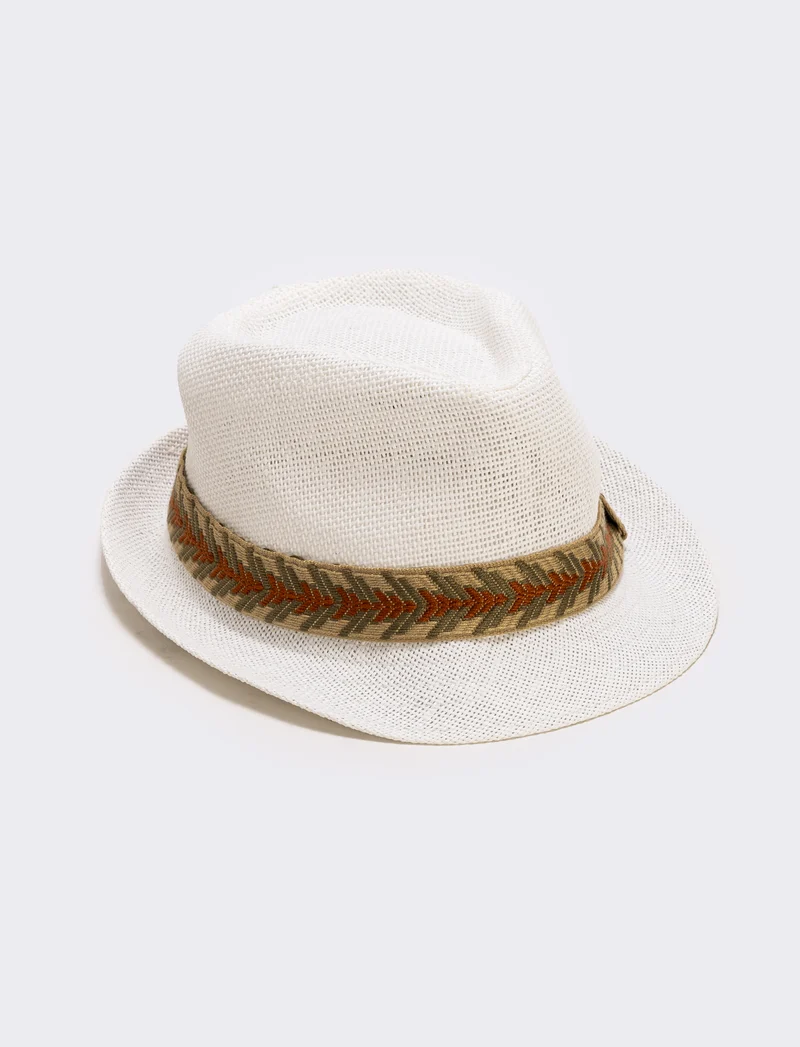 Cappello in paglia con banda etnica uomo - Bianco