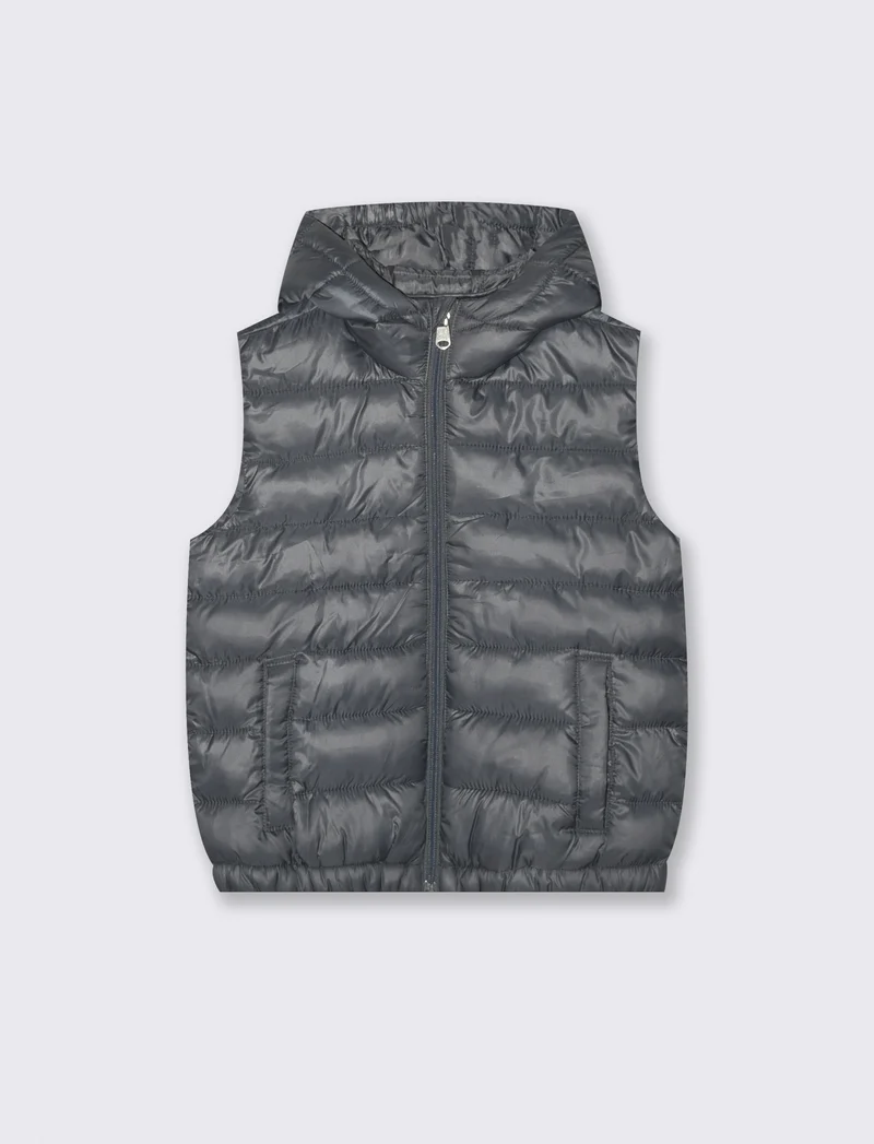 Gilet imbottito leggero con cappuccio - Grigio
