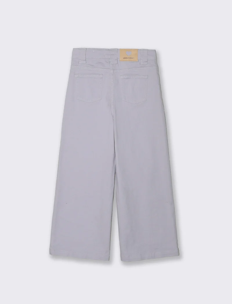 Pantalone gamba larga in cotone per bambina - Lilla
