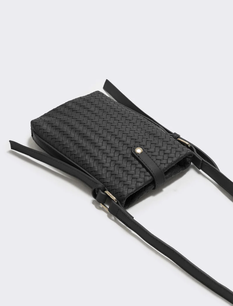 Portacellulare intrecciato con tracolla elegante - Nero