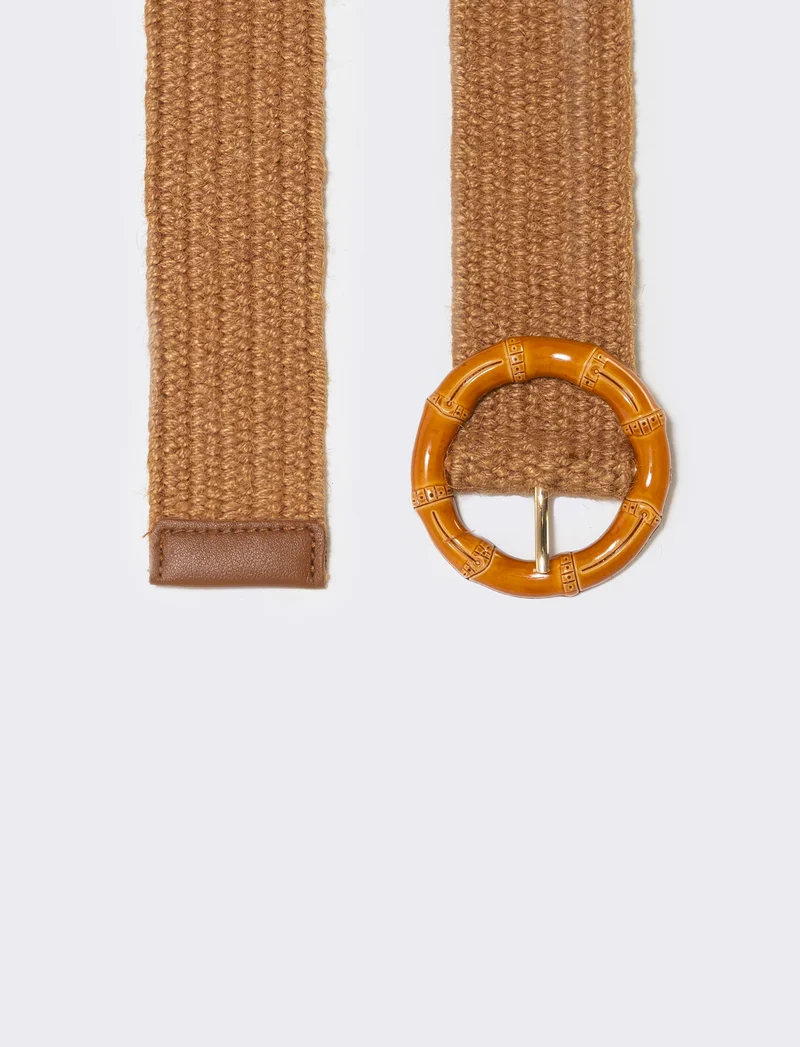 Cintura elastica effetto paglia - Marrone