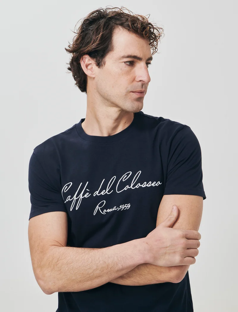 T-shirt girocollo con stampa 3D effetto - Blu