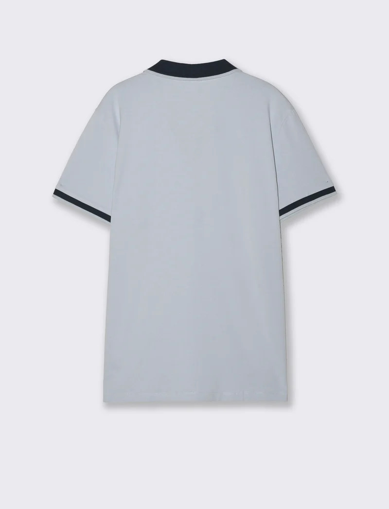 Polo Collo Derby in Cotone Elasticizzato - Celeste