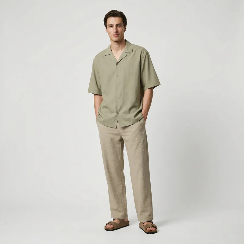 Camicia boxy fit in cotone slub - Verde kaki