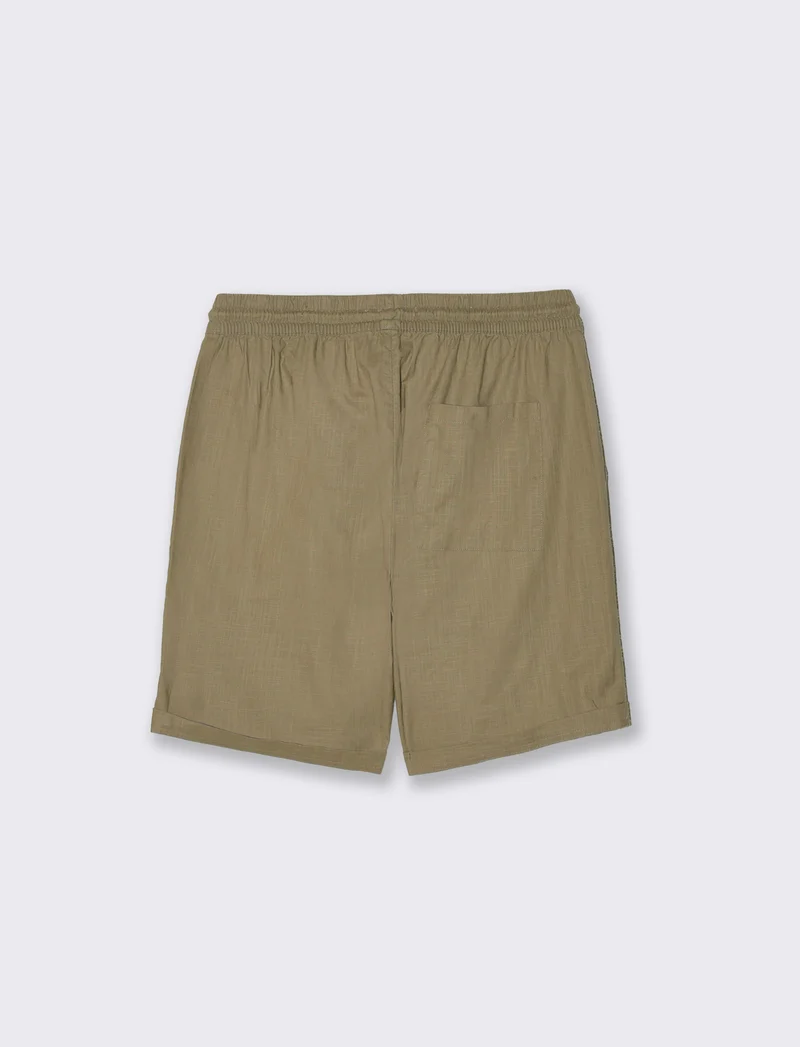 Bermuda Jogger in Cotone Slub con Tasche - Verde kaki