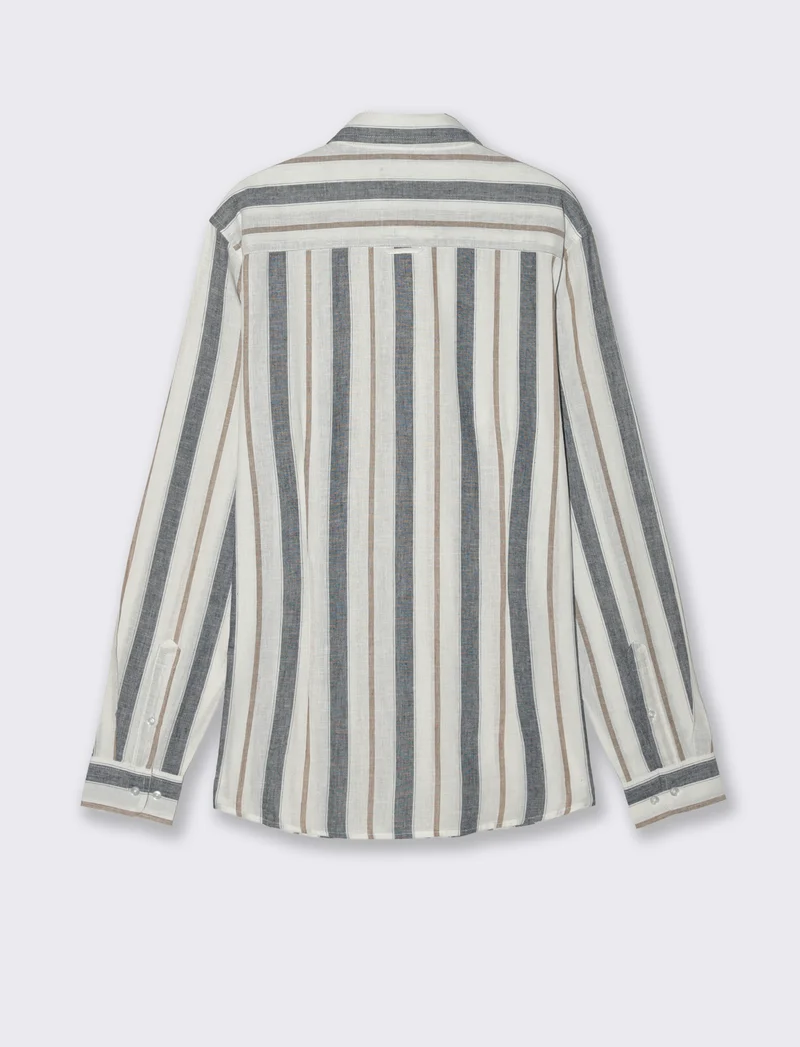 Camicia a righe in cotone e lino - Bianco