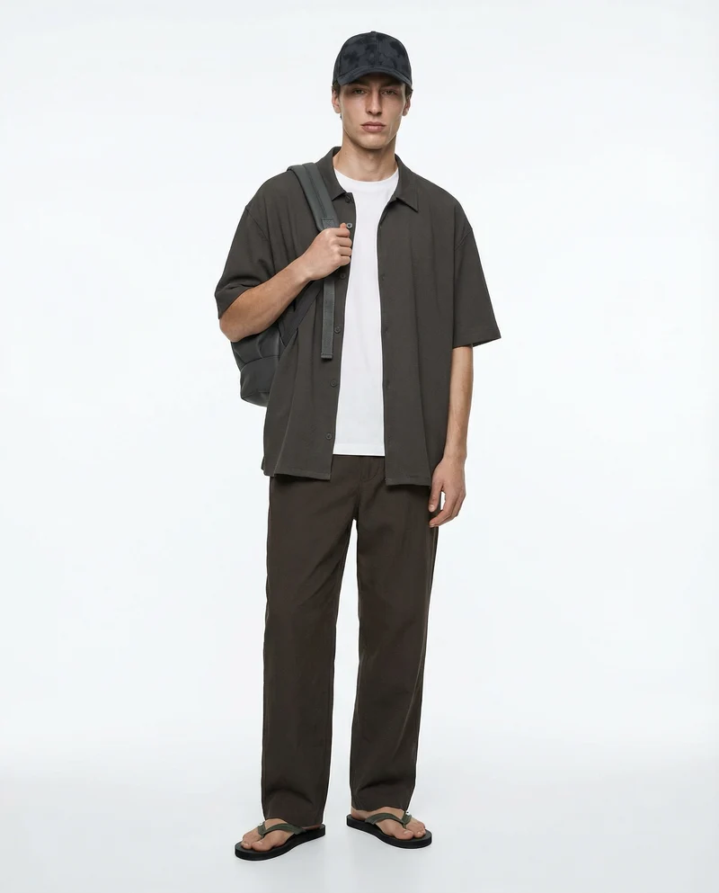 Camicia boxy fit in tessuto jacquard - Moro