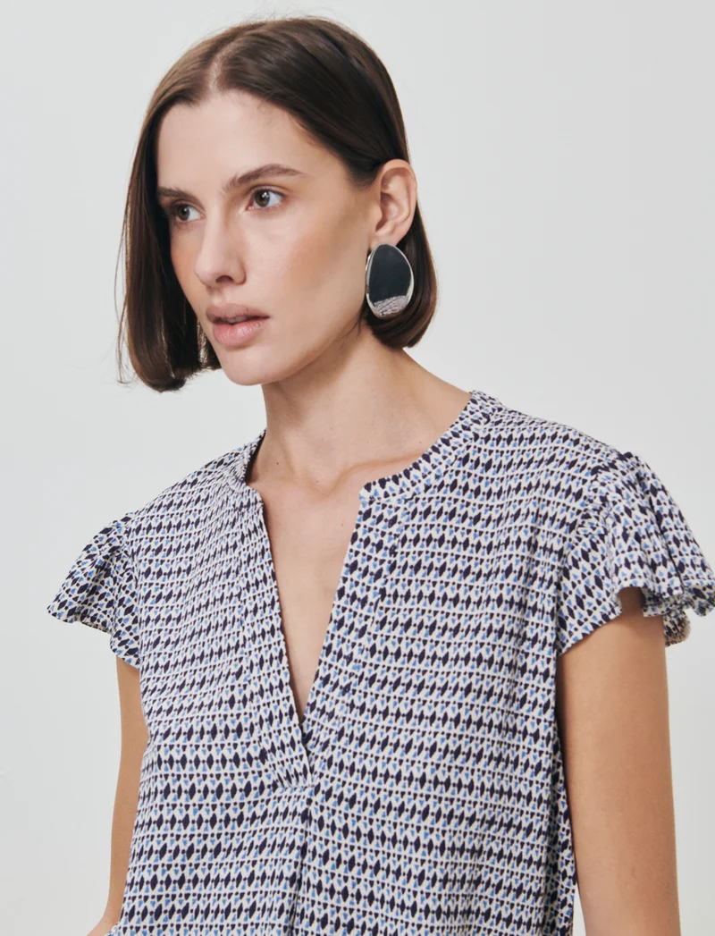 Blusa con scollo a V e rouches maniche - var 2