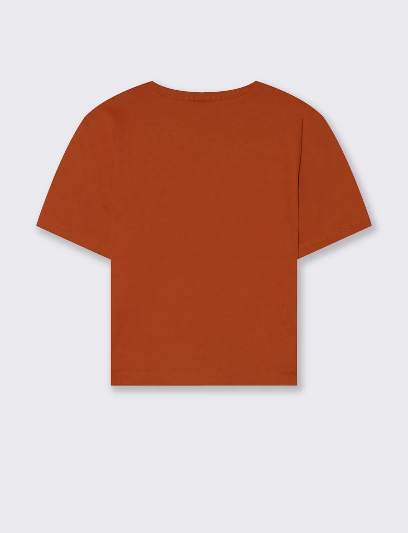 T-Shirt Basica Crop Manica Corta - Cognac