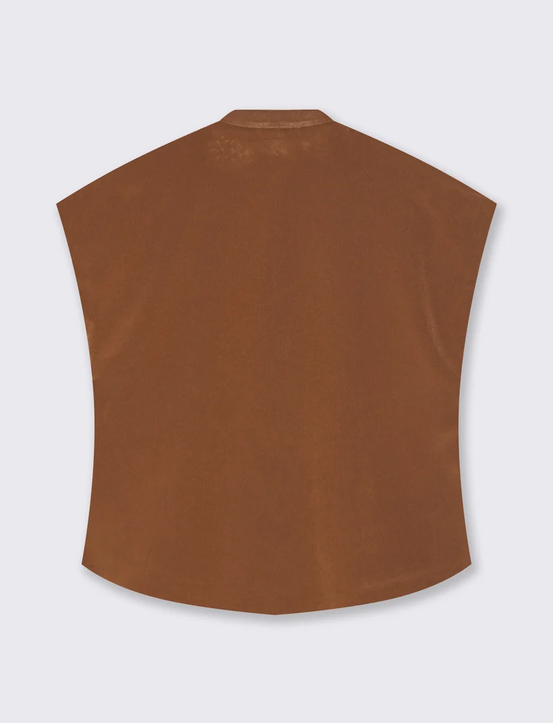 Blusa con colletto coreano e spacchi - Marrone tabacco