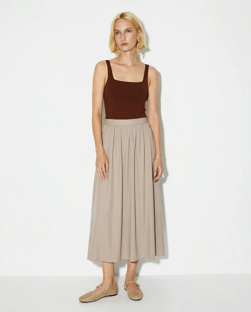 Top con spallina larga e scollo V cut-out - Cognac
