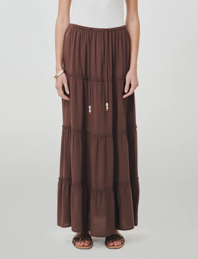 Gonna lunga con coulisse in vita - Marrone cioccolato