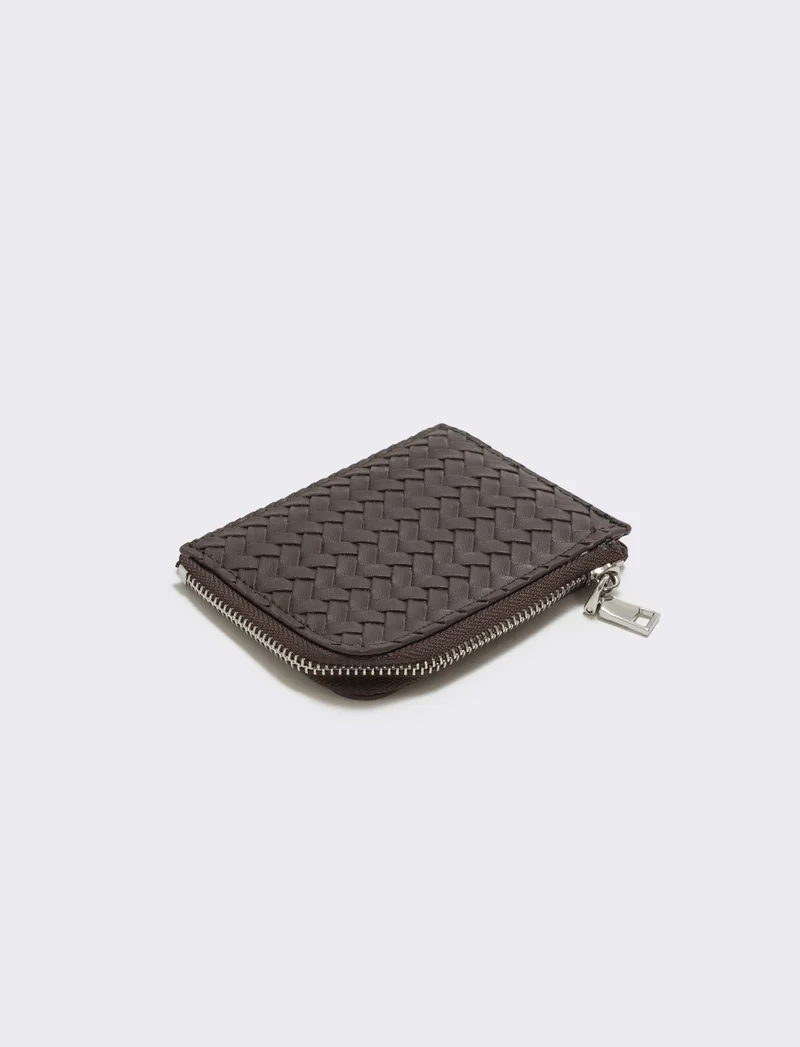 Portafogli intrecciato con zip elegante - Marrone