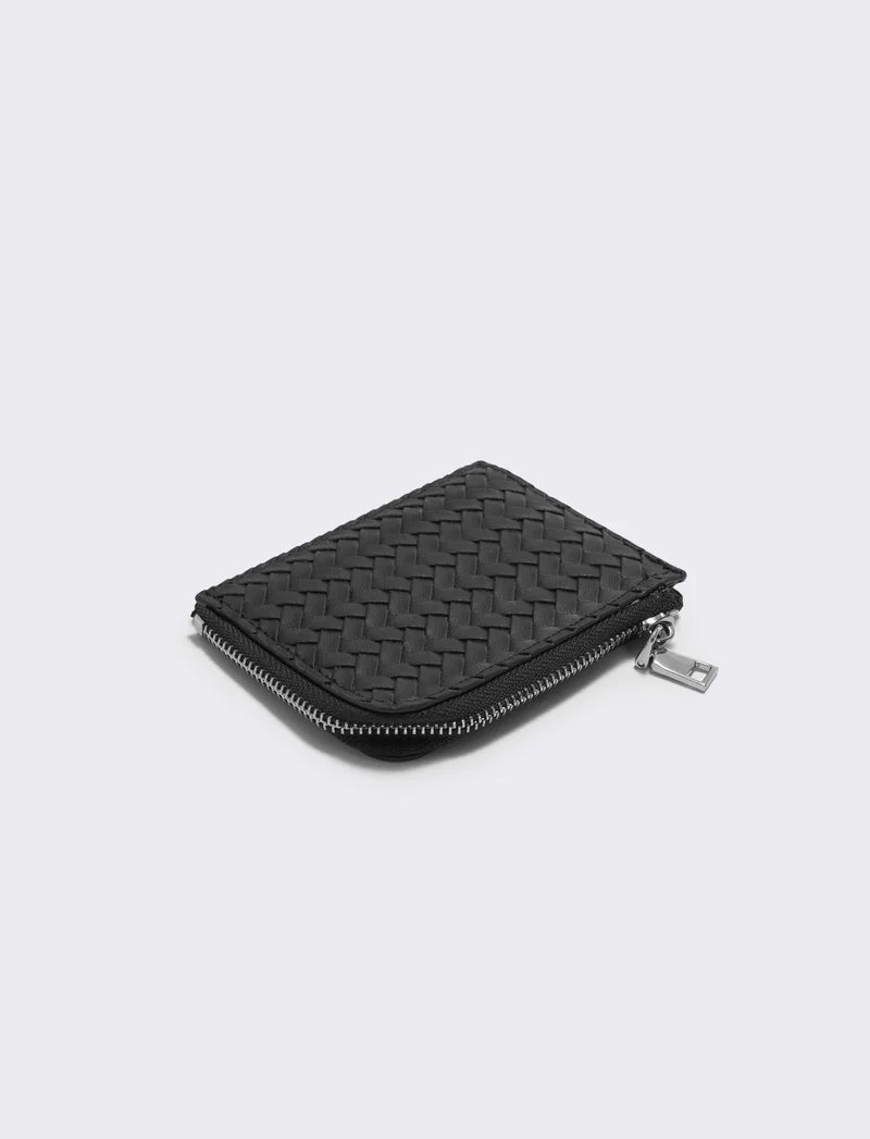 Portafogli intrecciato con zip elegante - Nero