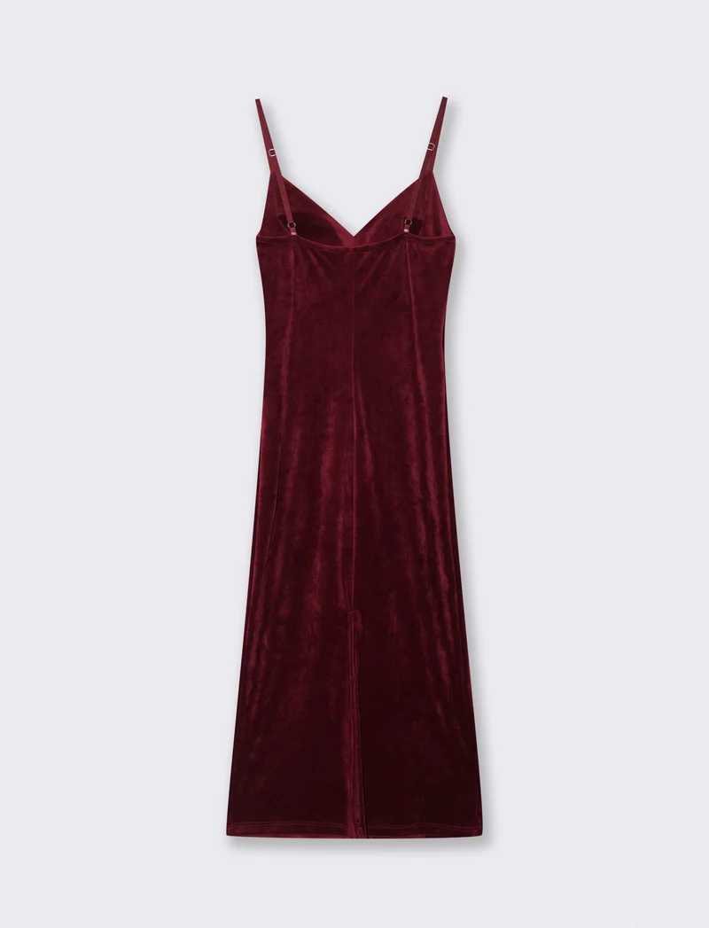 Vestito lungo con bretelline in ciniglia - Bordeaux