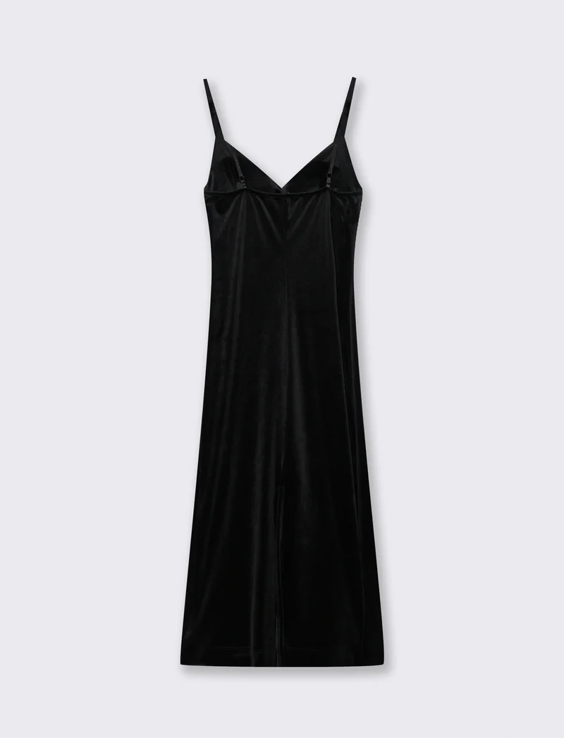 Vestito lungo con bretelline in ciniglia - Nero