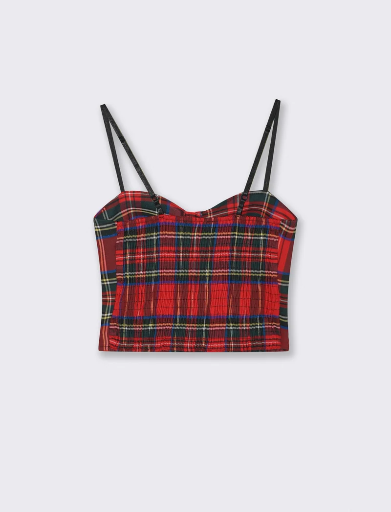 Top con coppe in tessuto quadro scozzese - Rosso