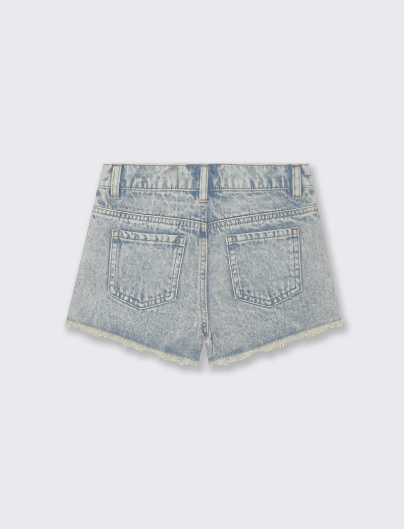 Short in denim con fiori in crochet - Denim