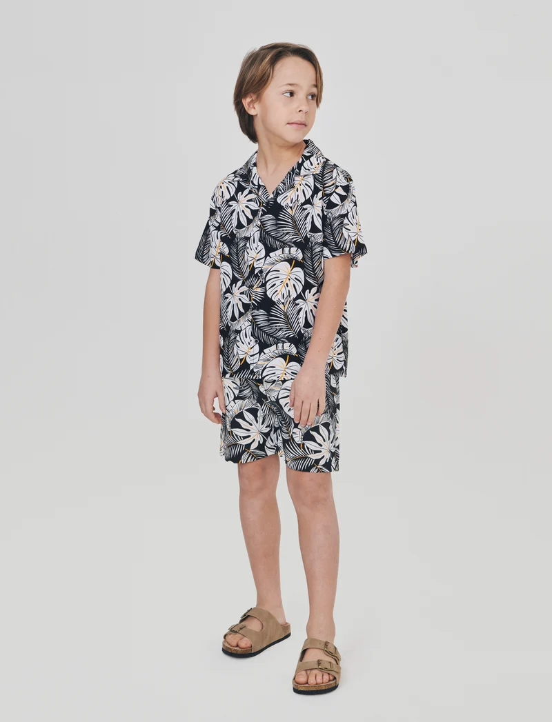 Camicia in cotone mezza manica fantasia - Nero