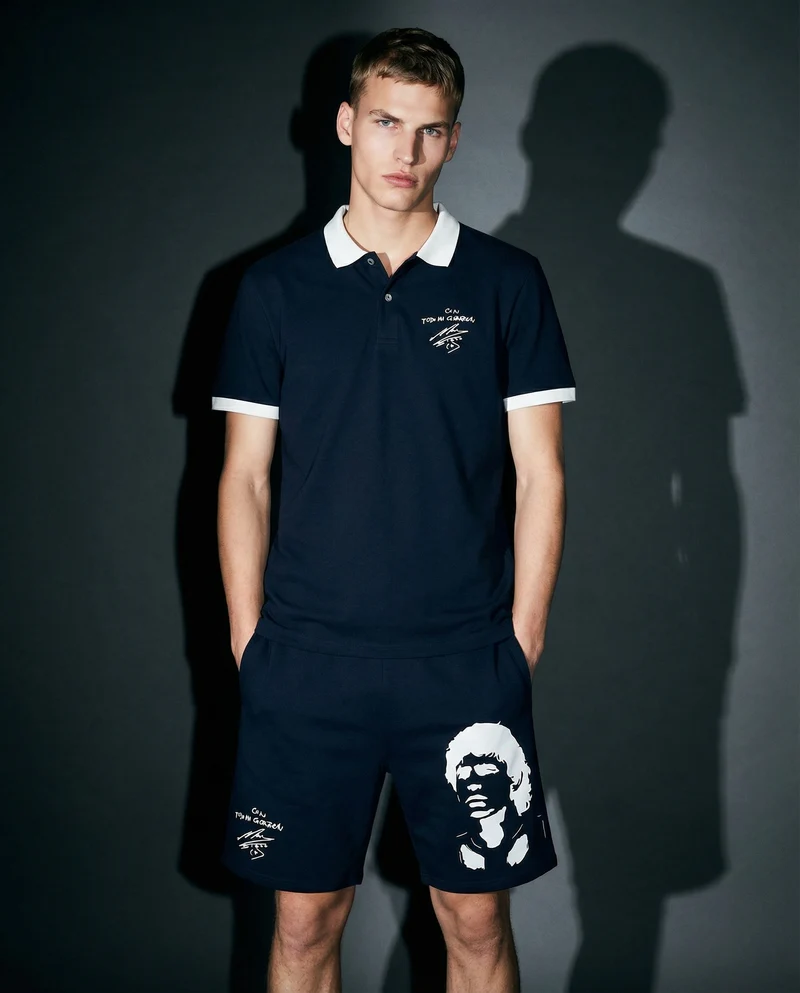 Polo in Jersey D10S con Stampa - Blu