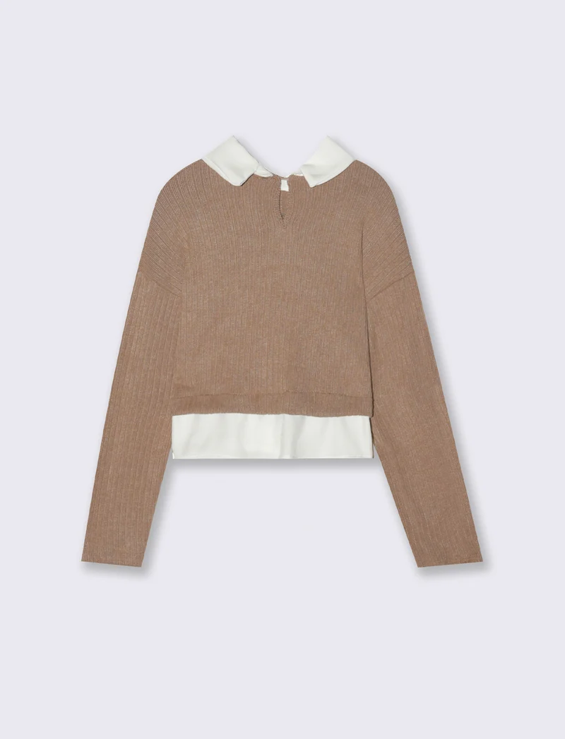 Maglietta collo camicia - Beige biscotto