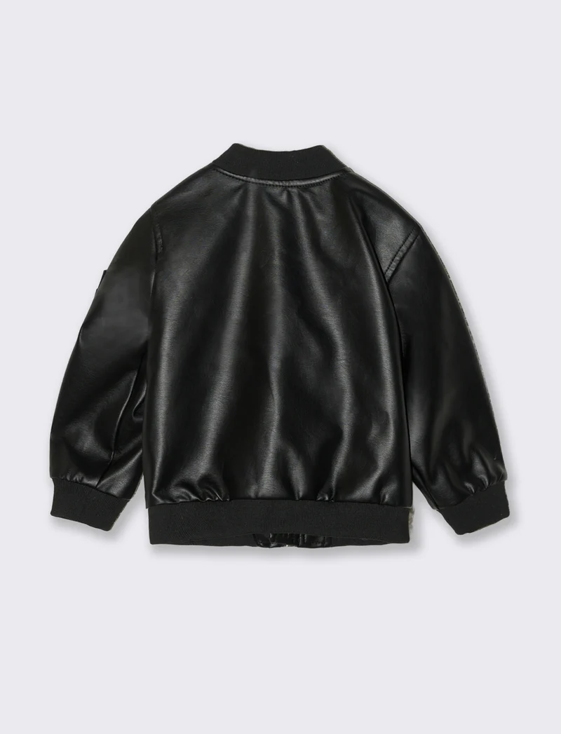 Giubbino bomber in eco-pelle con tasche - Nero