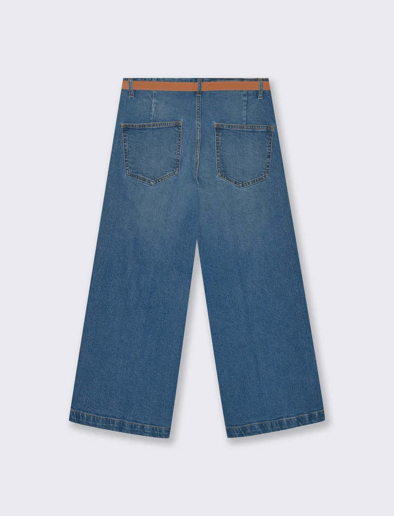Jeans Gamba Larga con Cintura e Tasche - Denim