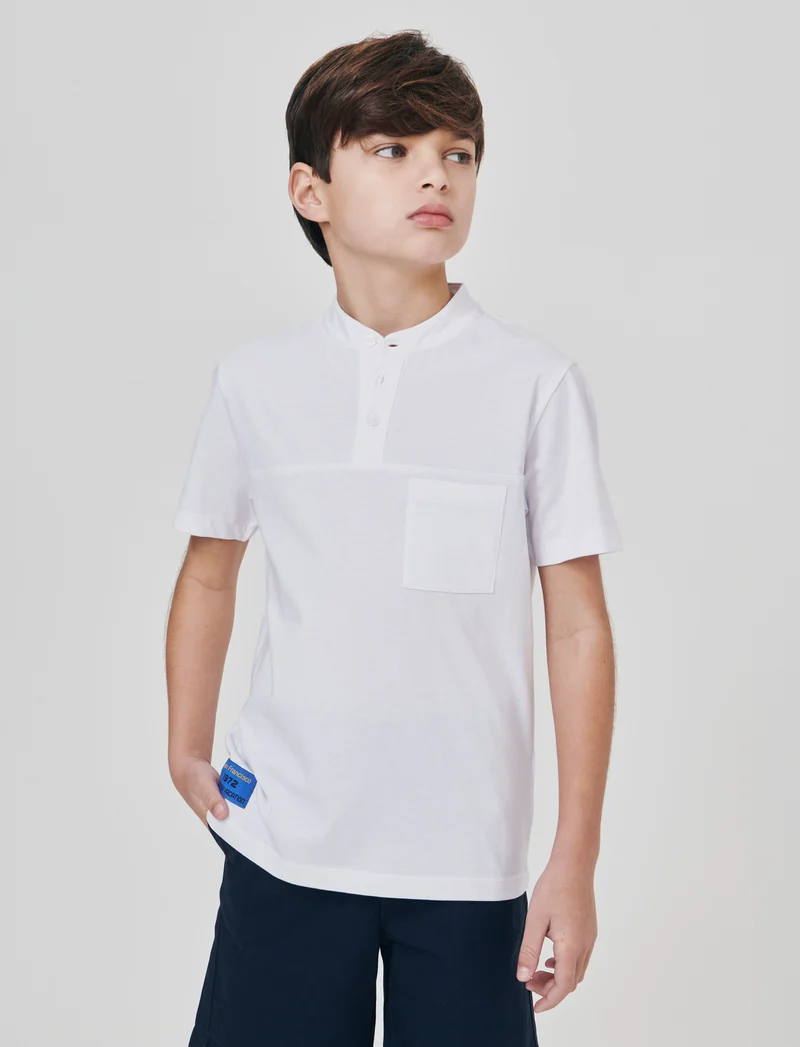 T-shirt collo coreano con tasca elegante - Bianco
