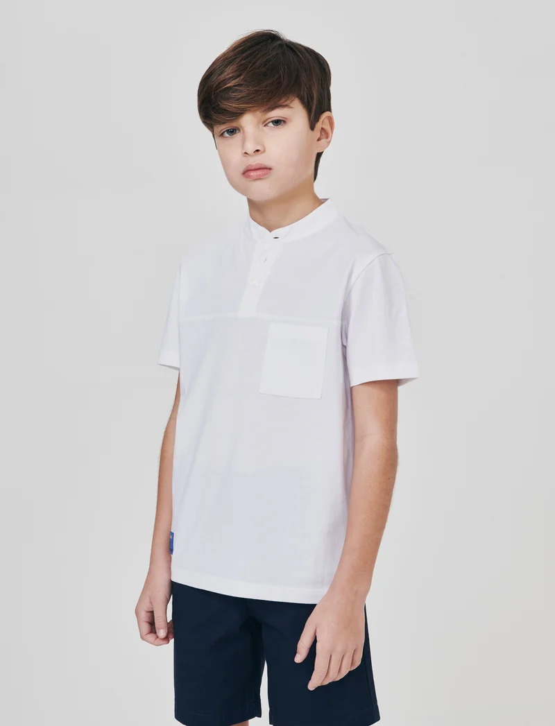 T-shirt collo coreano con tasca elegante - Bianco