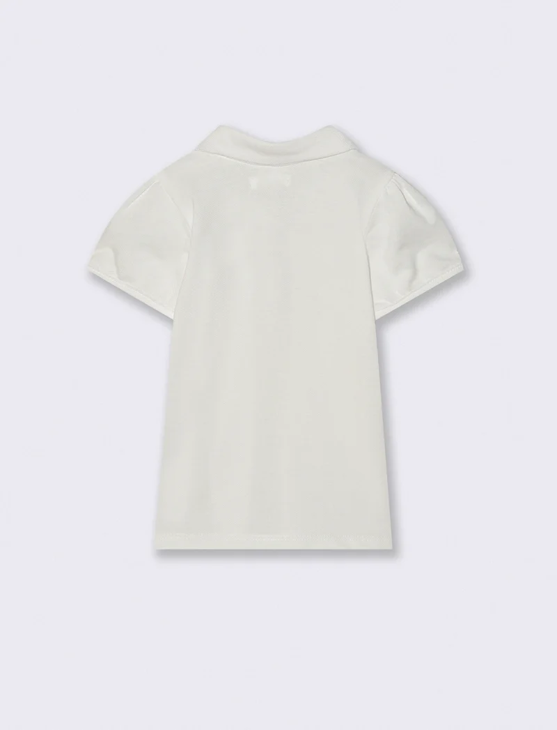 T-shirt polo in piquet con colletto - Bianco