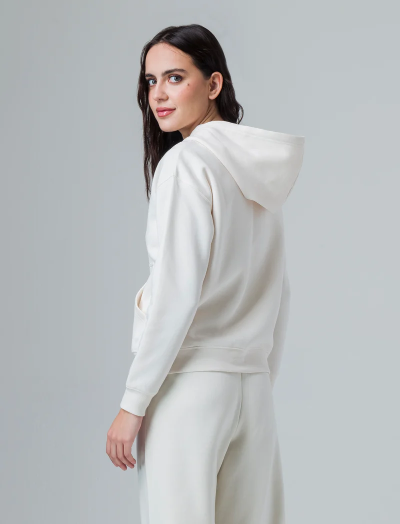 Felpa con cappuccio e zip da donna - Avorio