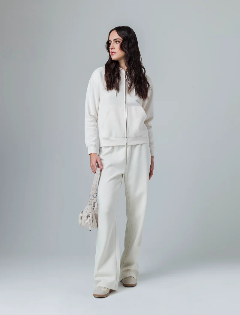 Felpa con cappuccio e zip da donna - Avorio