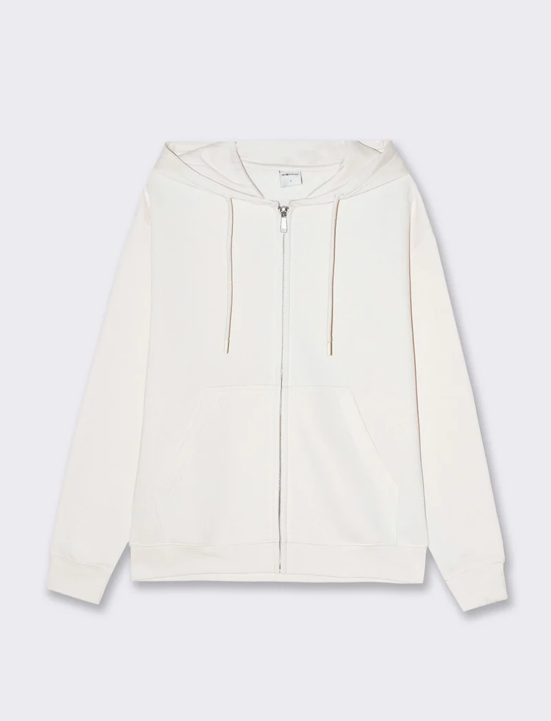 Felpa con cappuccio e zip da donna - Avorio