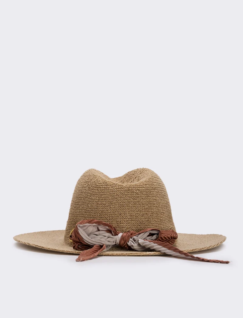 Cappello a falda larga con foulard elegante - coccio