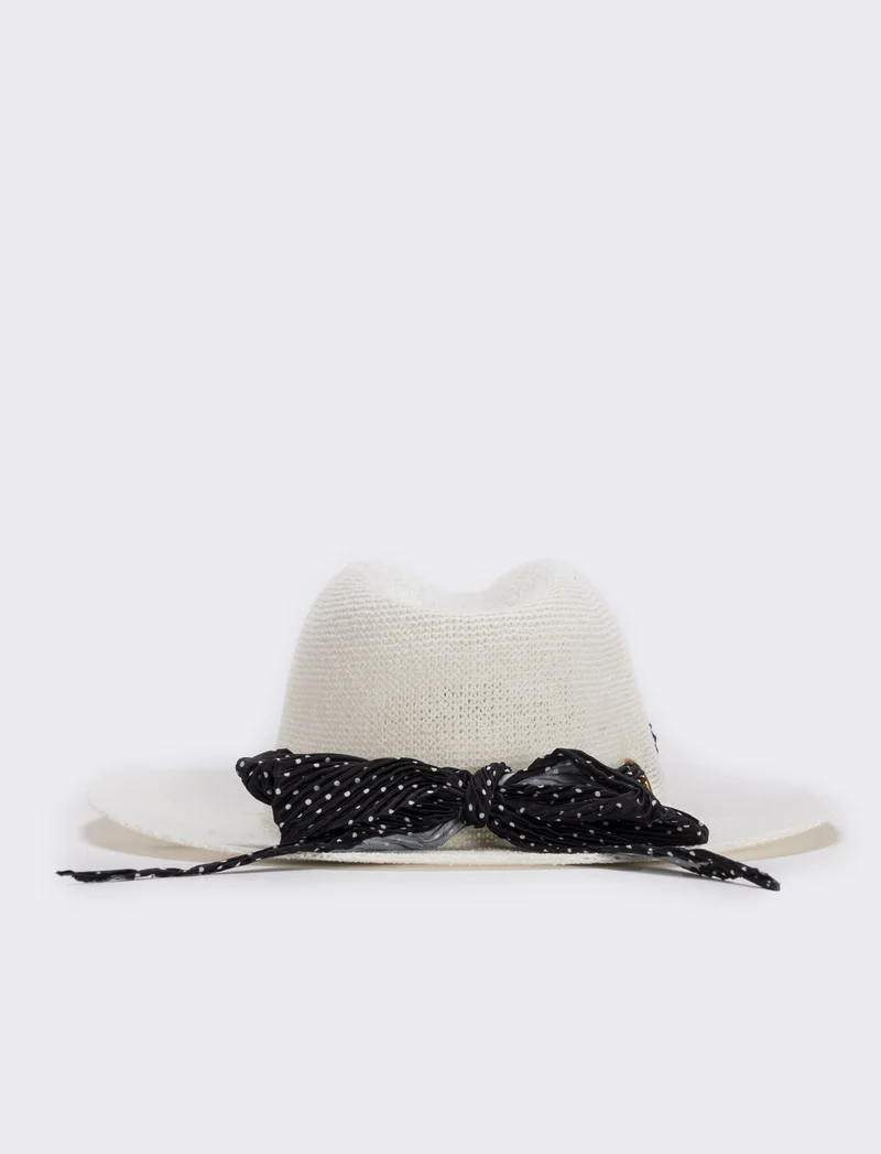 Cappello a falda larga con foulard elegante - Bianco