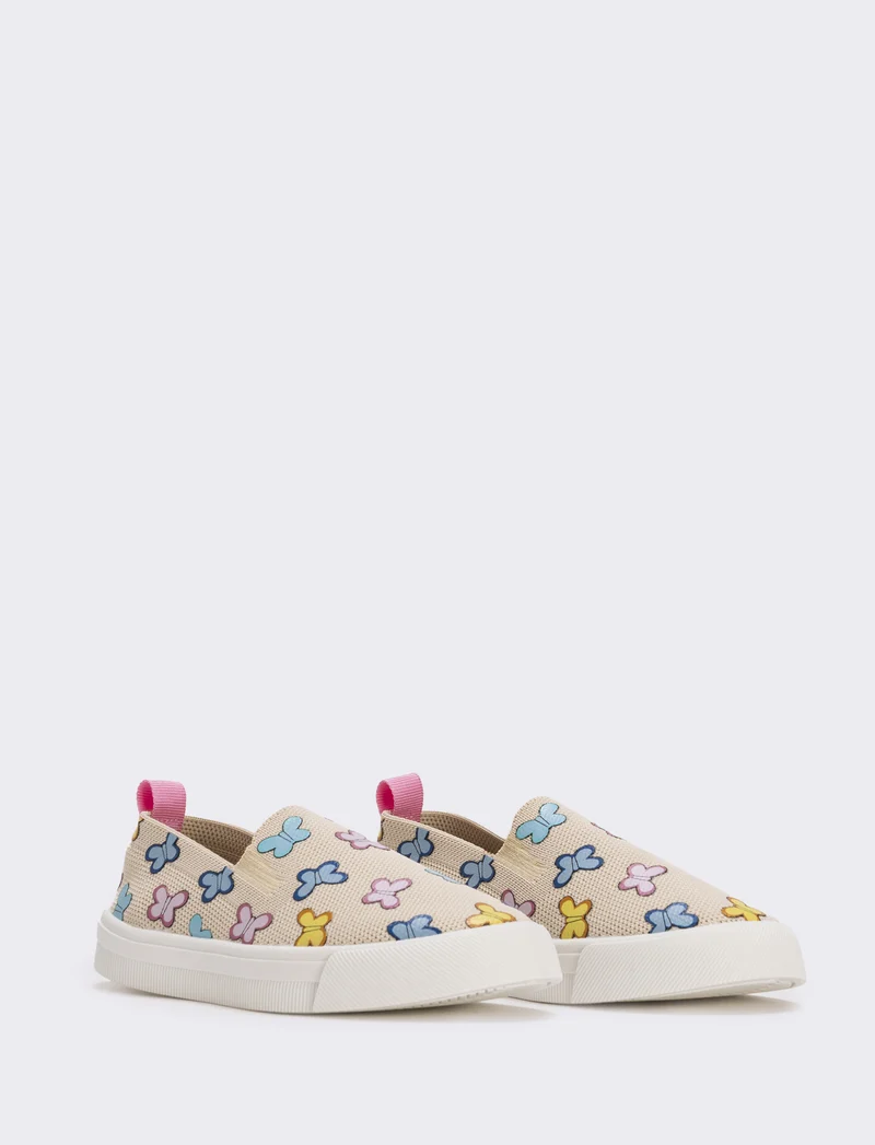 Slip-on beige con farfalle multicolore - Beige