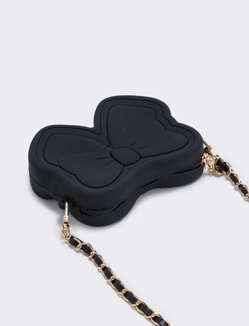 Borsa gommata con fiocco elegante - Nero