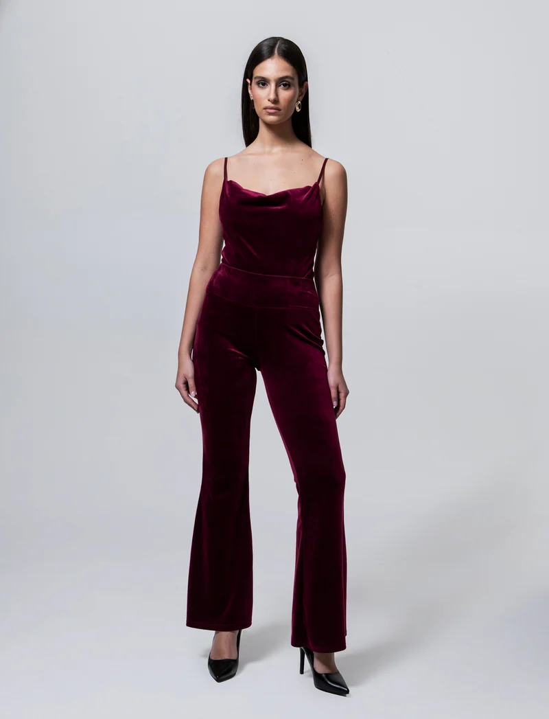 Pantalone zampa in ciniglia - Bordeaux
