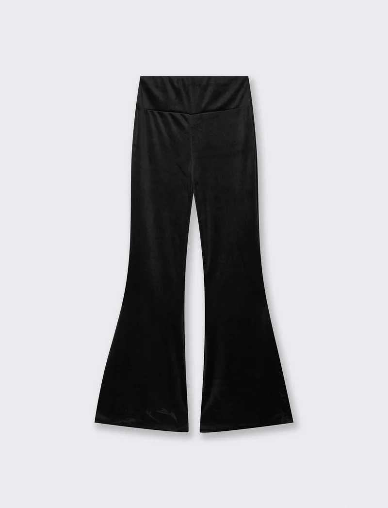 Pantalone zampa in ciniglia - Nero